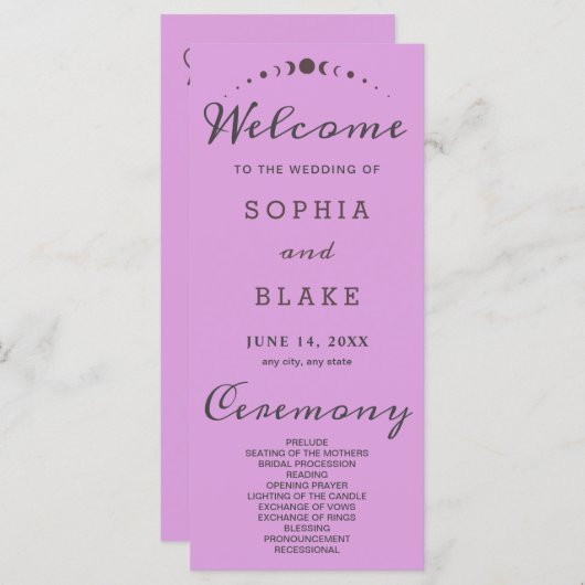 Lila Hochzeitsprogramm für Graumonde (Vorne/Hinten)