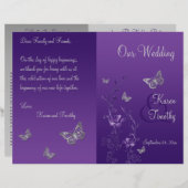 Lila Hochzeitsprogramm für Grauschmetterlinge (Vorne/Hinten)