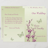 Lila Hochzeitsprogramm für grüne Schmetterlinge (Vorne/Hinten)