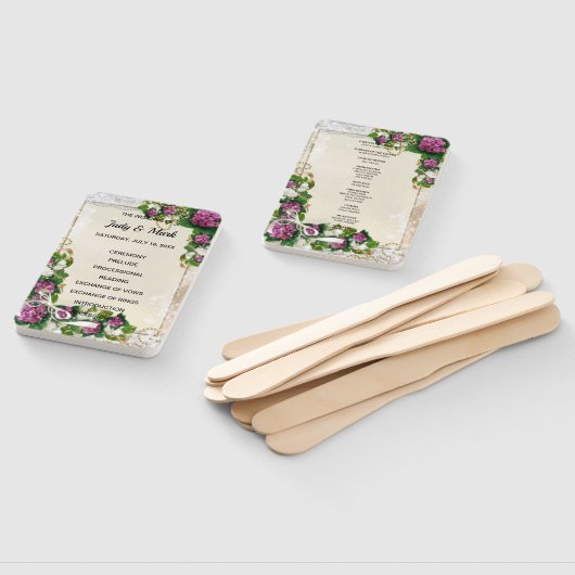 Lila Hochzeitsprogramm für Hydrangea und Spitzen Fächer (Non-assembled)