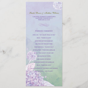 Lila Hochzeitsprogramm für Hydrangeas Programm