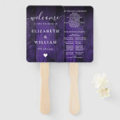 Lila Hochzeitsprogramm für Rustikal Fächer (Vorne und Hinten)