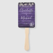 Lila Hochzeitsprogramm für rustikale Holzschnitte Fächer (Vorderseite)