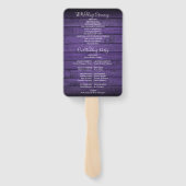 Lila Hochzeitsprogramm für rustikale Holzschnitte Fächer (Rückseite)