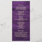 Lila Hochzeitsprogramm für rustikale String-Lights Programm (Rückseite)