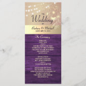 Lila Hochzeitsprogramm für rustikale String-Lights Programm (Vorderseite)