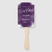 Lila Hochzeitsprogramm für tiefe Wasserfarben Hand Fächer (Vorderseite)