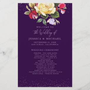 Lila Hochzeitsprogramm für Vintage Gelbe Rose