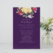 Lila Hochzeitsprogramm für Vintage Gelbe Rose (Stehend Vorderseite)