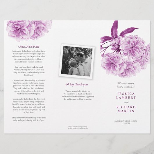 Lila Hochzeitsprogramm für Wasserfarben (Vorne)