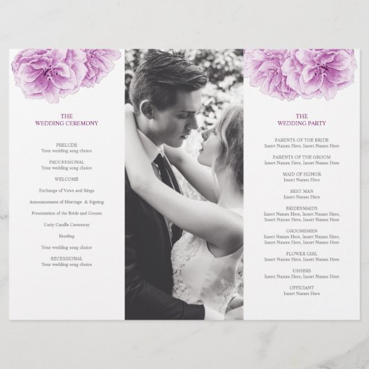 Lila Hochzeitsprogramm für Wasserfarben (Hinten)