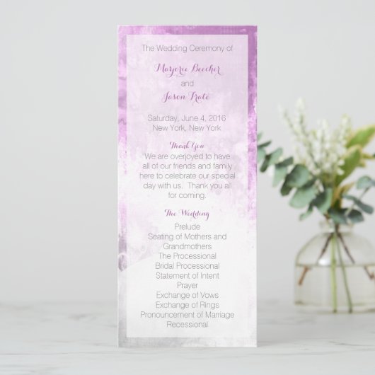 Lila Hochzeitsprogramm für Wasserfarben Programm (Stehend Vorderseite)
