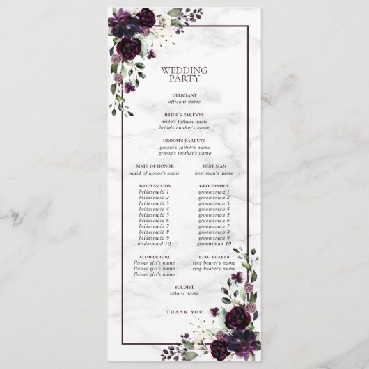 Lila Hochzeitsprogramm für Wasserfarben Programm (Rückseite)