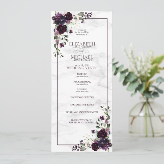 Lila Hochzeitsprogramm für Wasserfarben Programm (Stehend Vorderseite)