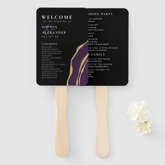 Lila Hochzeitsprogramm Golden Age Set of Fans Fächer (Vorne und Hinten)