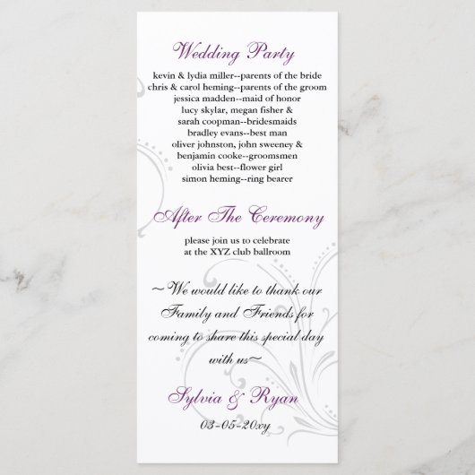 lila Hochzeitsprogramm Programm (Rückseite)