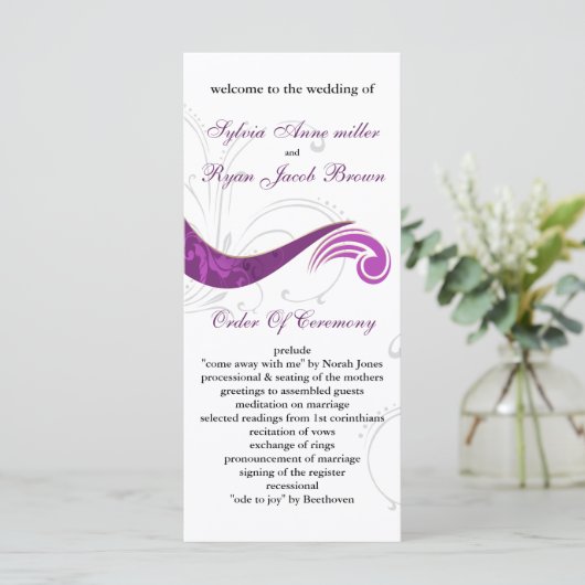 lila Hochzeitsprogramm Programm (Stehend Vorderseite)