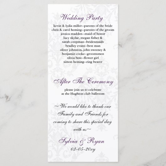 lila Hochzeitsprogramm Programm (Rückseite)