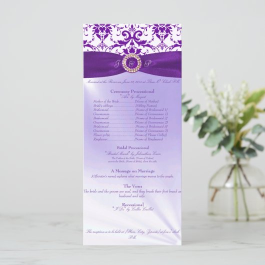 Lila Hochzeitsprogramm Programm (Stehend Vorderseite)