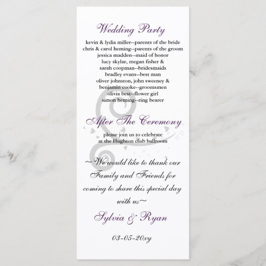 lila Hochzeitsprogramm Programm (Rückseite)