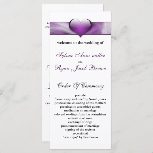 lila Hochzeitsprogramm Programm (Vorne/Hinten)