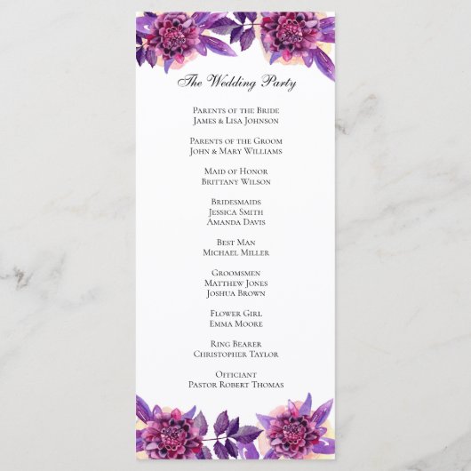 Lila Hochzeitsprogramm. Zeremonie zur Blume von Aq Programm (Rückseite)