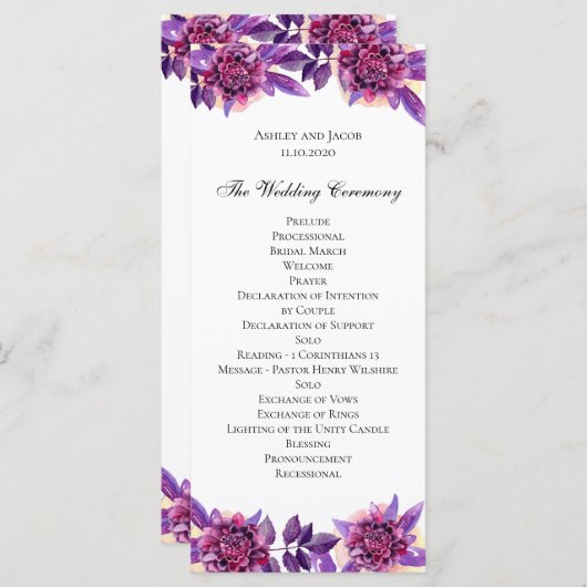 Lila Hochzeitsprogramm. Zeremonie zur Blume von Aq Programm (Vorne/Hinten)