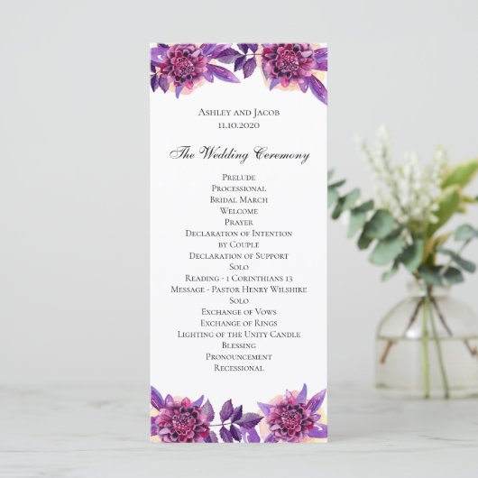 Lila Hochzeitsprogramm. Zeremonie zur Blume von Aq Programm (Stehend Vorderseite)