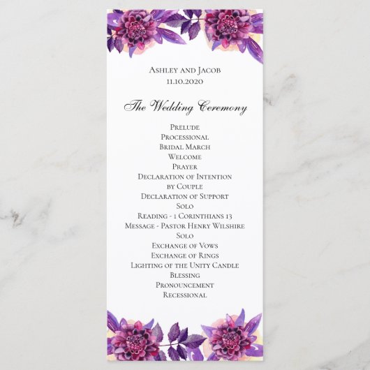Lila Hochzeitsprogramm. Zeremonie zur Blume von Aq Programm (Vorderseite)