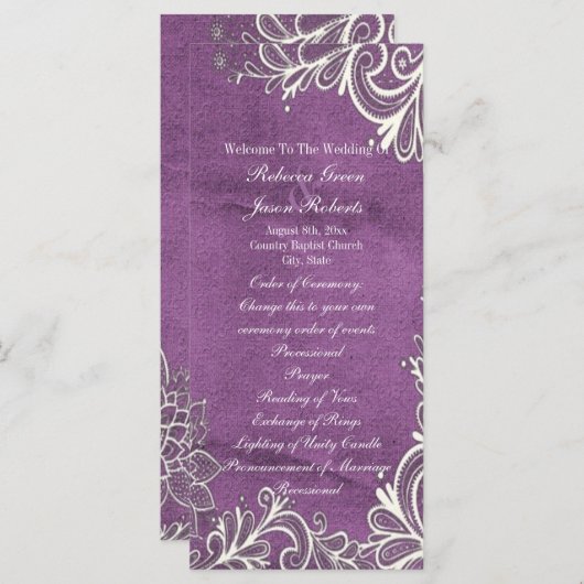 lila Hochzeitsprogramme für moderne weiße Wirbel Programm (Vorne/Hinten)