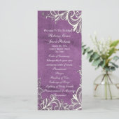 lila Hochzeitsprogramme für moderne weiße Wirbel Programm (Stehend Vorderseite)
