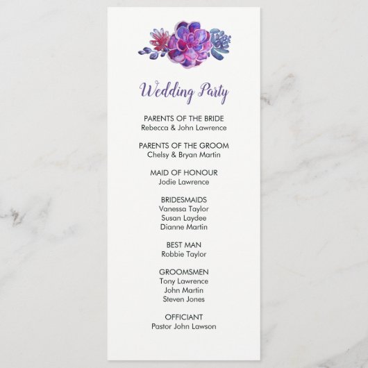 Lila Hochzeitsprogramme für Wasserfarben Programm (Rückseite)