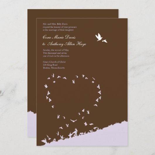 Lila Hochzeitsreise Einladung (Vorne/Hinten)