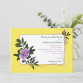 Lila Hochzeitsreise mit der Rose Gelb Einladung (Stehend Vorderseite)