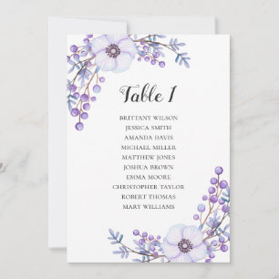 Lila Hochzeitssitzkarte. Blume Einladung