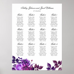 Lila Hochzeitssitzkarte drucken. Violett-Blume Poster