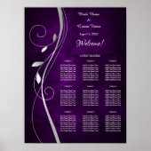 Lila Hochzeitssitzkarte mit Silberleaf Poster (Vorne)