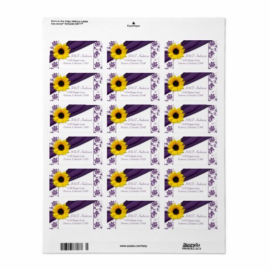 Lila Hochzeitsslittlinge Adressaufkleber (Vorne)