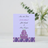 Lila Hochzeitstorte Save the Date (Stehend Vorderseite)