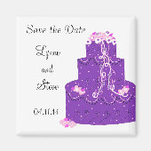 Lila Hochzeitstorte Save the Date Magnet (Vorne)