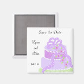 Lila Hochzeitstorte Save the Date Magnet (Vorderseite/Rückseite)