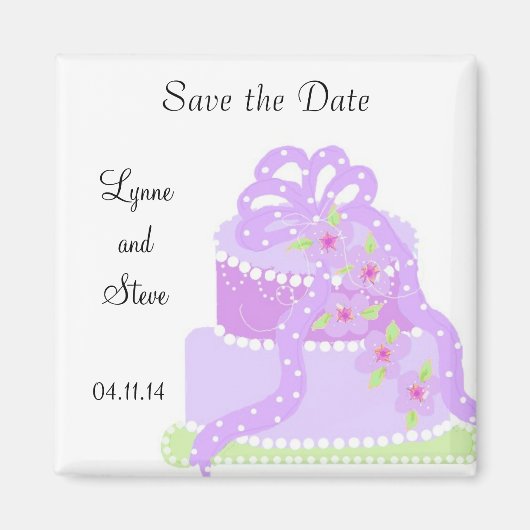 Lila Hochzeitstorte Save the Date Magnet (Vorne)