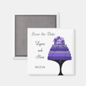 Lila Hochzeitstorte Save the Date Magnet (Vorderseite/Rückseite)