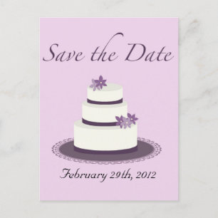 Lila Hochzeitstorte Save the Date Postkarte