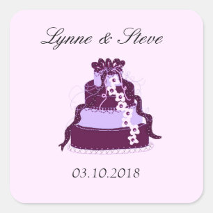 Lila Hochzeitstorte Save the Date Quadratischer Aufkleber