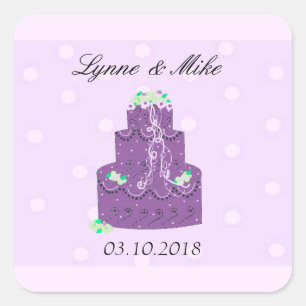Lila Hochzeitstorte Save the Date Quadratischer Aufkleber