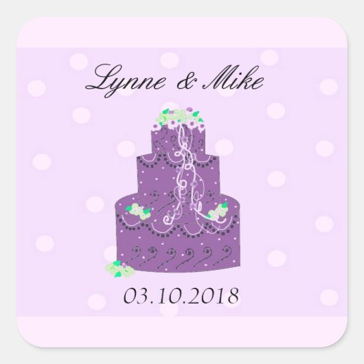 Lila Hochzeitstorte Save the Date Quadratischer Aufkleber (Vorderseite)