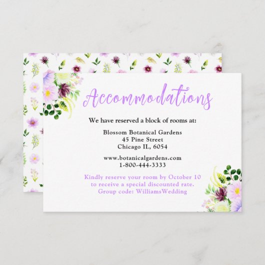 Lila Hochzeitsunterkünfte im Frühjahr Begleitkarte (Vorne/Hinten)