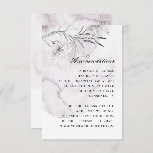 Lila Hochzeitsunterkünfte in Aquarell Begleitkarte (Vorne/Hinten)