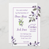 Lila Hochzeitswasser Einladung (Vorne/Hinten)